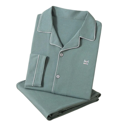 Heren pyjama lang met knopen en kraag katoen comfortabele losse pasvorm voor thuis dragen slapen set broek en shirt