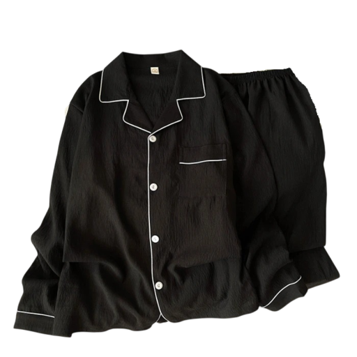Heren pyjama met overhemdstijl lange mouwen en broek gestructureerd materiaal polyester voor thuisgebruik en slaap