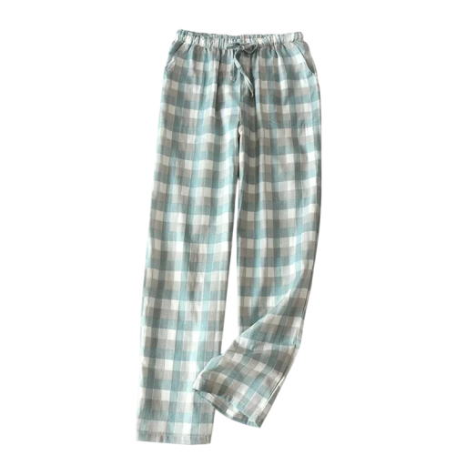 Heren pyjamabroek met ruitpatroon en een verstelbare tailleband van katoen groen-grijs voor comfortabele thuiswear, slapen en ontspannen