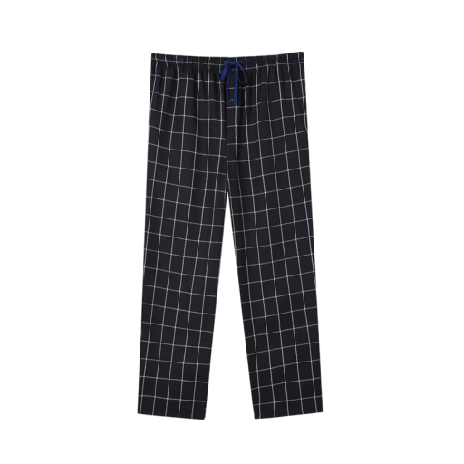 Heren pyjamabroeken lange fijne geruite patroon elastische taille katoen polyester zwart comfortabele slaap thuis dragen