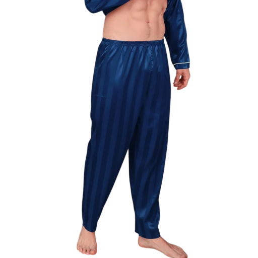 Heren pyjamabroeken lange gladde glanzende oppervlakte elastische taille polyester elastaan comfortabele slaap thuis dragen