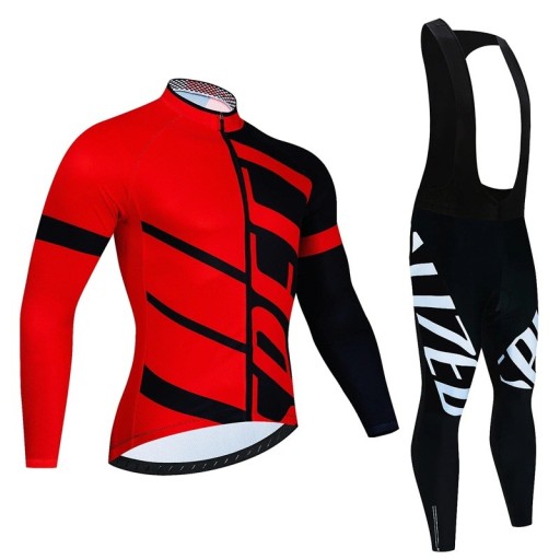 Heren rode-zwart fietset – shirt met lange mouwen en bretels, voor fietsen, sport en vrijetijdsactiviteiten