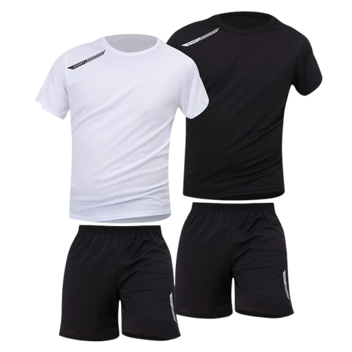 Heren sportset 2x T-shirt en 2x shorts Compleet met korte mouwen en elastische taille Polyester Voor hardlopen, fitness en dagelijks gebruik