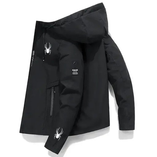 Heren winddichte sportjas met capuchon en rits met spinnenmotief O-hals met zakken POLYESTER verschillende
