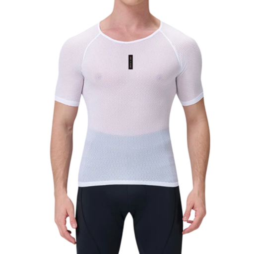 Heren witte fietsshirt met korte mouwen van lichte mesh met logo Na cyklistiek en sport