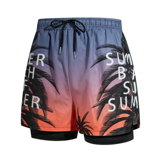Heren zwembroek met dubbele laag en palmprint elastische taille met trekkoord zwemshorts met binnenlaag voor strand en zwembad