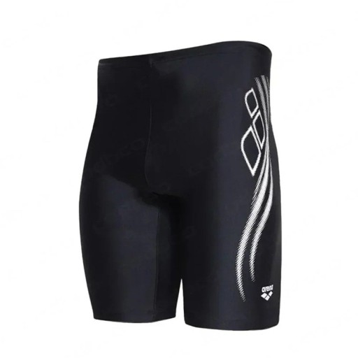 Heren zwembroek zwart met witte strepen Lycra Strak sportief model Elastische tailleband