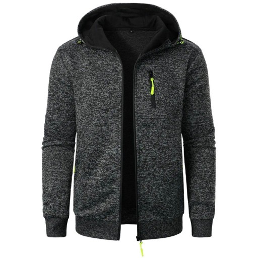 Herenjas met capuchon en rits Sportief overgangsjack met zakken Contrasterende ritsen Zacht jack voor de lente en herfst in de stad