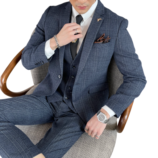 Herenpak van acetaat Elegante set van jasje, vest en broek voor mannen Effen formele set met zakken en knopen in verschillende kleuren