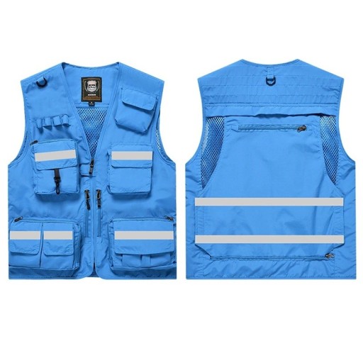 Herenvest met reflecterende strepen en ritszakken polyester voor werk, vissen, wandelen en buitenactiviteiten