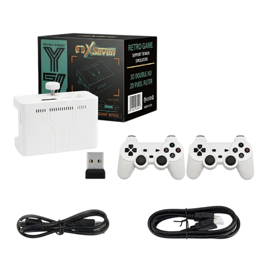 Herná konzola Y7 TV s bezdrôtovými ovládačmi, 128 GB, 4K Linux, 78 emulátorov, retro hry, 7,6x5,4x3,5 cm, biela, pre TV a HDMI
