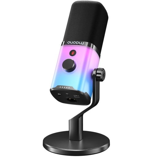 Herní mikrofon dynamický USB a XLR s RGB podsvícením 24 bit a 48 kHz rozsah 40 Hz až 16 kHz výstup na sluchátka černý na stream