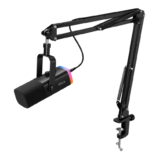 Herní stolní mikrofon USB a 3,5mm s nastavitelným ramenem 66 cm, RGB podsvícení 10 režimů, dotykové ztlumení, ovládání hlasitosti