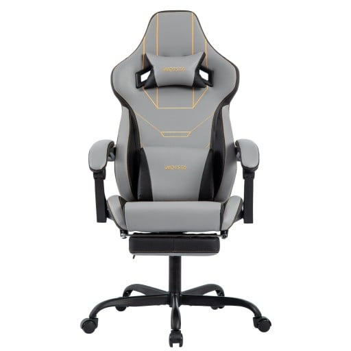 Herní židle otočná ergonomická s naklápěcím opěradlem 90° až 155° opěrka hlavy a podnožka syntetická kůže do kanceláře i pracovny na sezení u PC