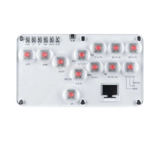 Herný klávesnica 210 × 120 × 18 mm Átlátszó fehér Hitbox Leverless Controller 18 gomb RGB USB-C PC-hez PS4-hez PS3-hoz Switch-hez Steam-hez Alacsony késleltetés Turbo funkció