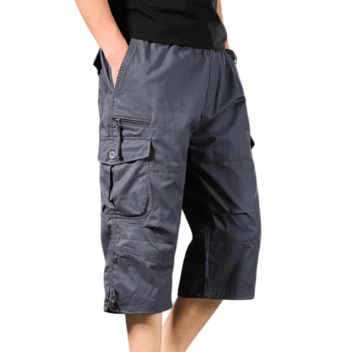 Herr sommar cargoshorts nedanför knät lösa taktiska shorts med resår i midjan avslappnade friluftsshorts med fickor för varje dag