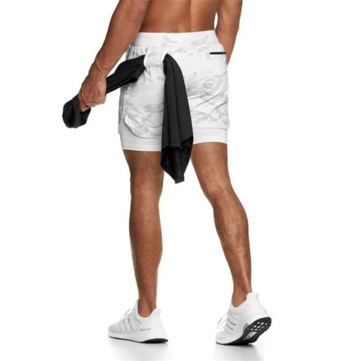 Herr Sommarkamouflage Dubbla Shorts Snabbtorkande Andningsbara Shorts För Strandfitness och Löpning Sport Elastiska Shorts med Foder