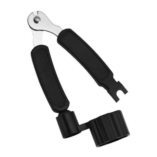 Herramienta 3 en 1 para guitarra, enrollador de cuerdas, cortador de cuerdas, extractor de pasadores, práctico accesorio para cambiar cuerdas, herramienta negra para guitarristas.