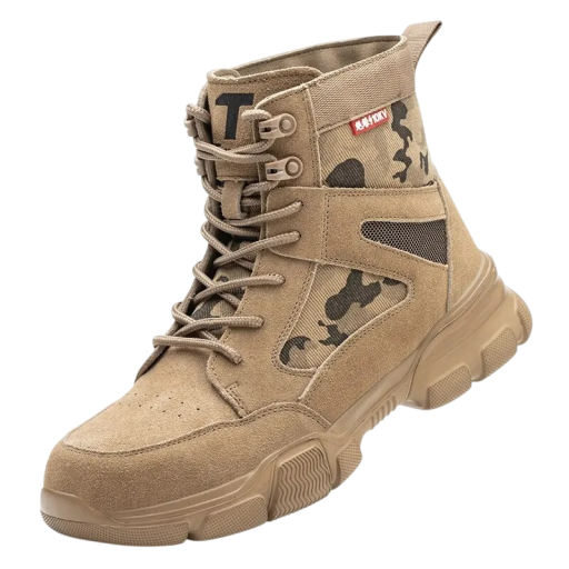 Herrarnas arbetsankelboots med snörning och högre skärning polypropylen tyg beige för arbete och utomhusbruk