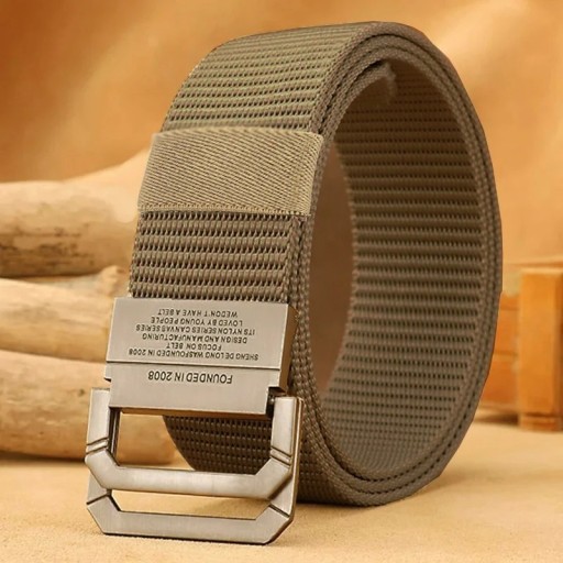Herrbälte av slitstark nylon Svart militärstil Metallspänne med två ringar Bredd 3,8 cm Justerbart bälte för varje dag