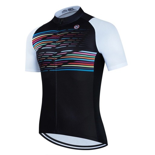 Herrcykeldress med kort ärm och dragkedja, med färgglada ränder, 3 bakfickor för cykling, sport och aktiviteter