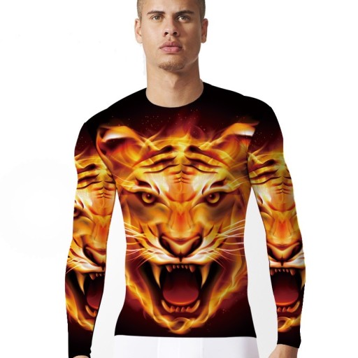Herre 3D-printet T-shirt - Tiger - langærmet