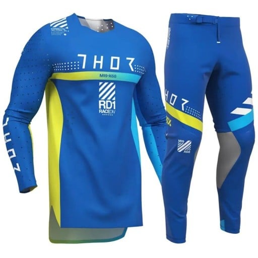 Herre blå motocross sæt Thor – t-shirt med lange ærmer og bukser af polyester og nylon, til motocross, enduro og terræn