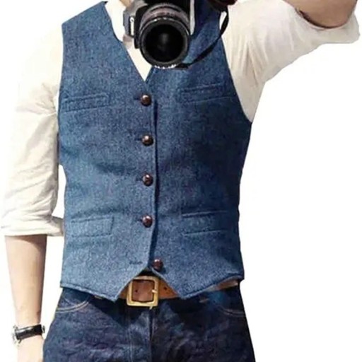 Herre elegant vest med lommer og brystlomme Enfarvet selskabsvest med knapper Akryl Bomuld Nylon Polyester Uld Viskose