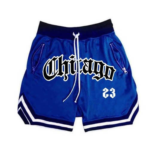 Herre Hurtigtørrende Sportshorts Chicago Basketball Fitness Shorts med Lynlåslommer Løse Træningsshorts til Sommeren