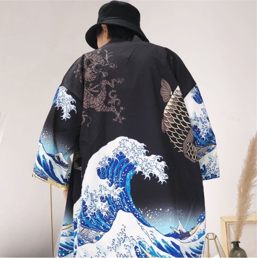 Herre kimono cardigan med print