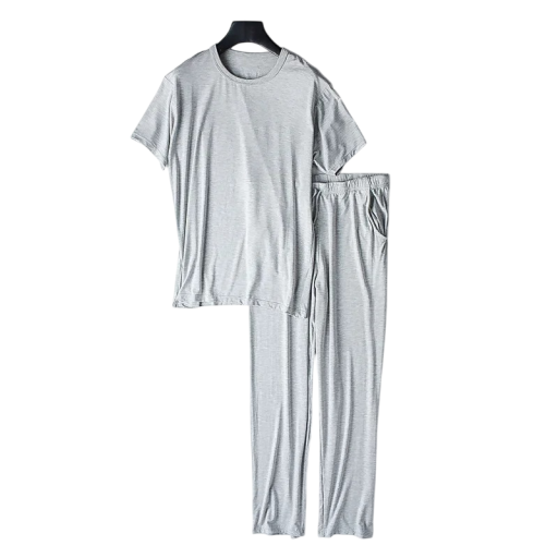 Herre pyjamas med korte ærmer og lange bukser let elastisk materiale viskose elastan hjemmebrug og søvn