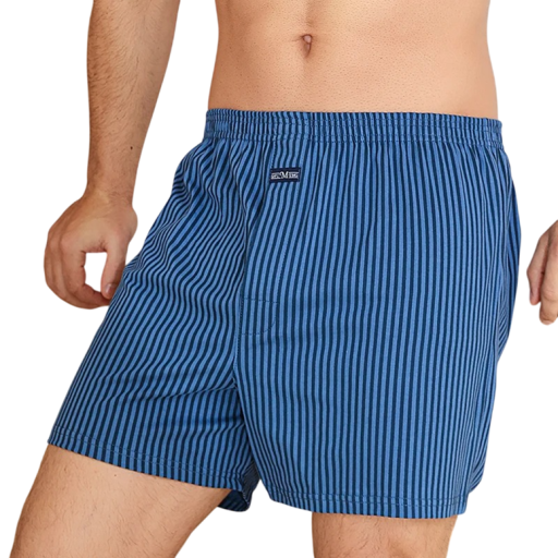 Herre pyjamas shorts med stribet mønster elastisk talje bomuld behagelig hjemmebrug søvn og afslapning