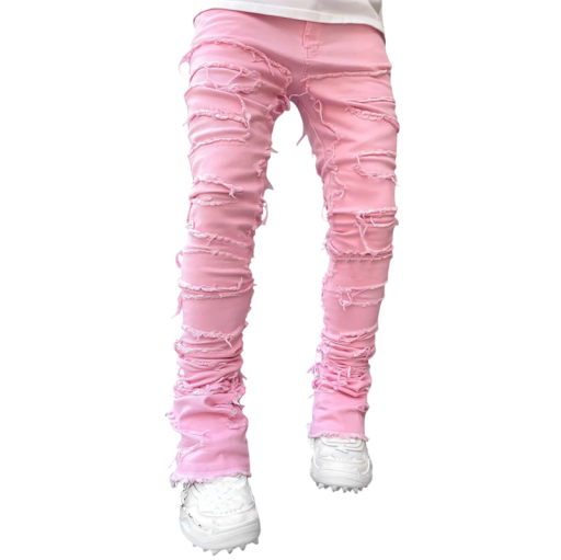 Herre ripped ensfarvede jeans med lommer, denim, moderne stil til hverdagsbrug