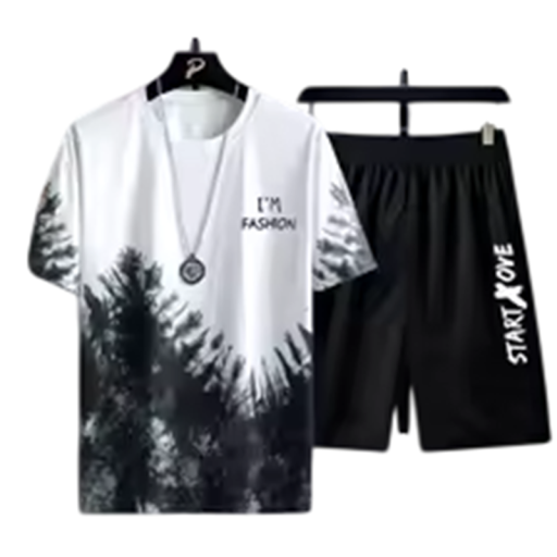 Herre sæt t-shirt og shorts Kortærmet Rund hals Udtalt tryk Justerbar talje Let polyester Løs pasform Til sport og fritid