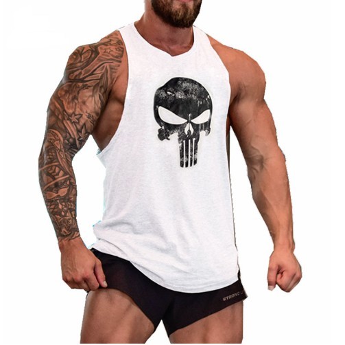Herre tanktop med kraniemotiv - Hvid