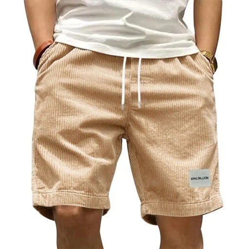 Herrefløjlsshorts i retrostil, afslappet, åndbar, shorts med snøre, elastisk talje, knælang, komfortabel pasform