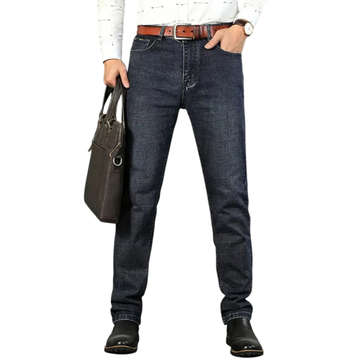 Herrejeans med lige stræk, klassiske denimbukser, slim fit, skinny cut, afslappet, moderne stil, strækbart materiale, komfortable herrejeans