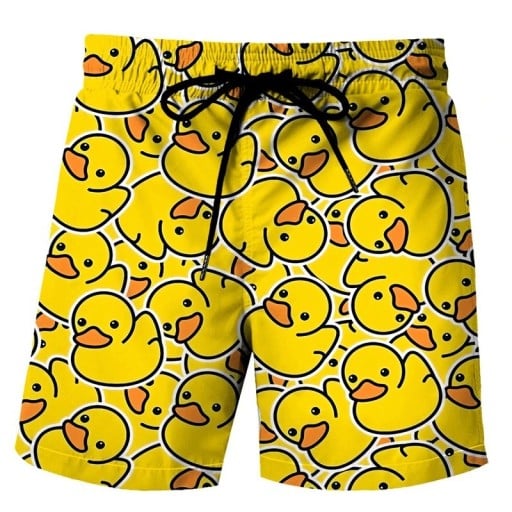 Herren Badeshorts mit Druck von Cartoon-Enten mit Taschen Polyester Schnell trocknend Sommer Badehose für den Strand
