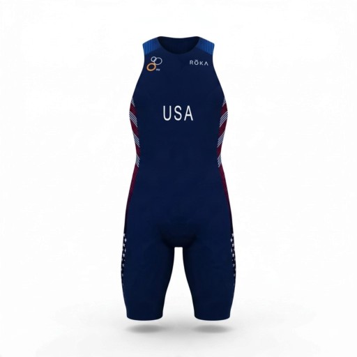 Herren Fahrradsatz Ärmelloses Trikot und Shorts Elastisches Material 80 % Polyester und 20 % Spandex Dunkelblau mit roten und weißen Streifen