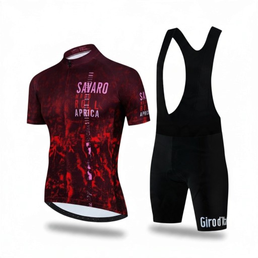 Herren Fahrradsatz Trikot mit kurzen Ärmeln und Latzshorts mit Polster 90 % Polyester und 10 % Lycra Weinrot Trikot und schwarze Shorts