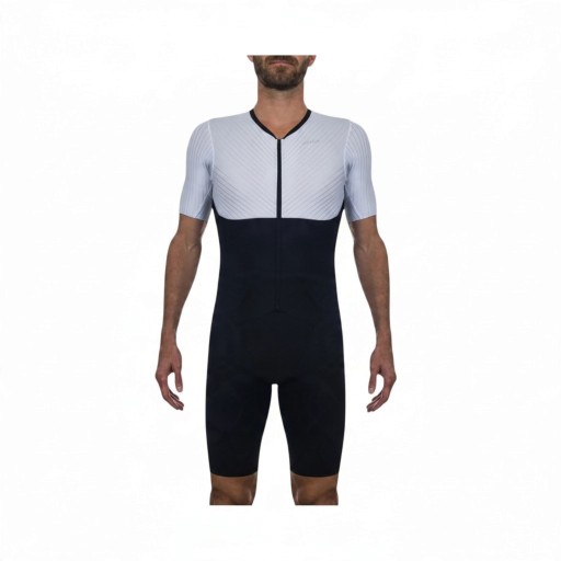 Herren Fahrradsatz Trikot mit kurzen Ärmeln und Shorts Diagonale Streifen Elastisches Material 80 % Polyester und 20 % Spandex Weiß und Schwarz