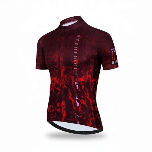 Herren Fahrradsporttrikot mit kurzem Arm Reißverschluss über die gesamte Länge Elastisches Material 90 % Polyester und 10 % Lycra Weinrot