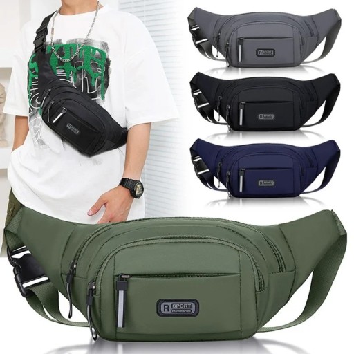 Herren Gürteltasche aus robustem Canvas-Stoff 40 x 14 x 6 cm Wasserdichte Sport-Gürteltasche mit mehreren Taschen Strapazierfähige Hüfttasche Diebstahlsicher