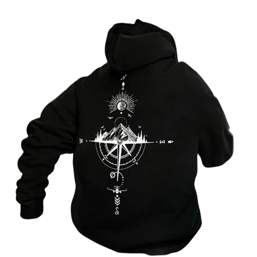 Herren Hoodie mit Taschen Einfarbiger Sporthoodie mit feinem Kompassmuster vorne und hinten Bequemes Polyester-Material