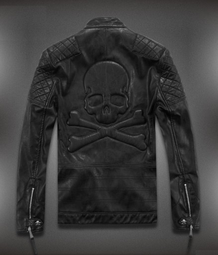 Herren-Lederjacke mit Totenkopf – Schwarz