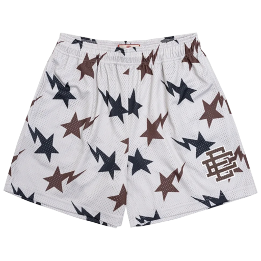 Herren Mesh Gym Sport Shorts Lockere Sommershorts mit Sternenprint Schnelltrocknende Shorts für Training und Freizeit