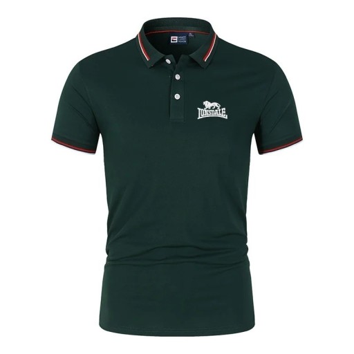 Herren Poloshirt Kurzarm mit Kragen und Knöpfen Einfarbiges T-Shirt mit Löwenaufdruck auf der Brust aus Polyester
