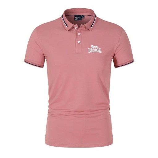 Herren Poloshirt Kurzarm mit Kragen und Knöpfen Einfarbiges T-Shirt mit Löwenaufdruck auf der Brust aus Polyester