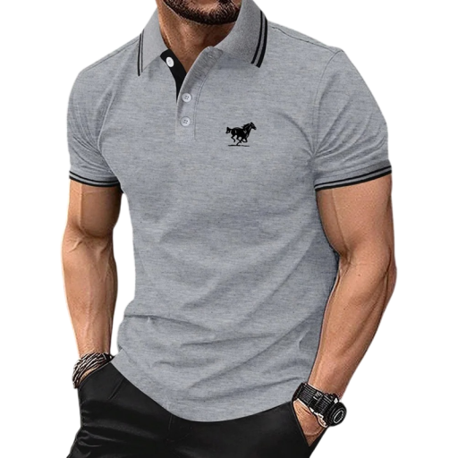Herren Poloshirt mit kurzem Arm Einfarbig Pferdedruck auf der Brust Kragen Knöpfe Polyester Klassischer Schnitt