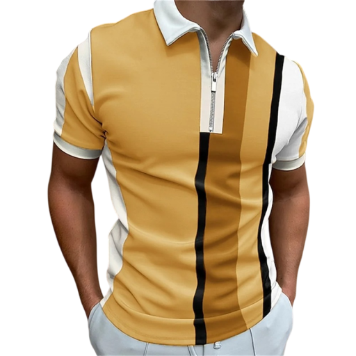 Herren Poloshirt mit Reißverschluss V-Ausschnitt mit Kragen Kurzarm Bunte Streifen Polyester Moderner Sommer Schnitt für Freizeit